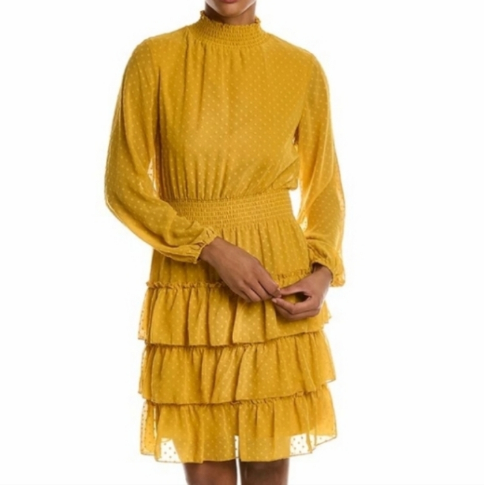 NANETTE LEPORE chiffon tiered, high neck, long sleeve dress. Size 12
